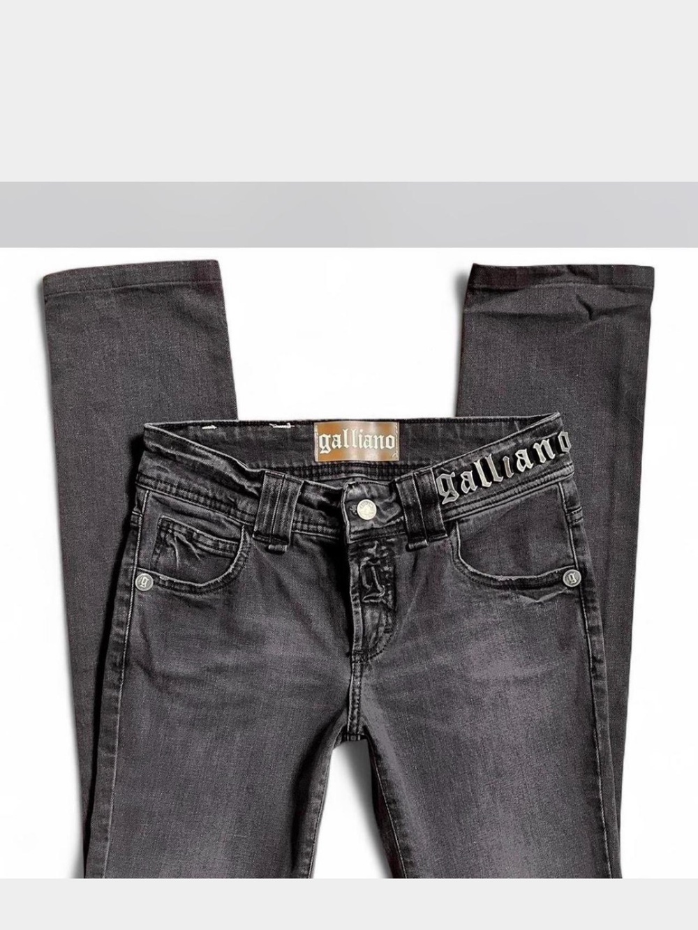 Galliano Women's Washed Black Skinny Jeans with Branded Waist